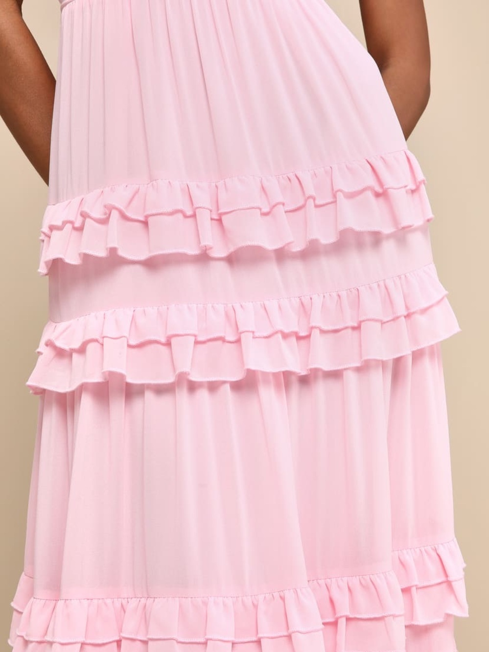 NWT Lulus Lavish Perfection Light Pink Ruffled Tiered Maxi Dress Size XS - Picture 4 of 9